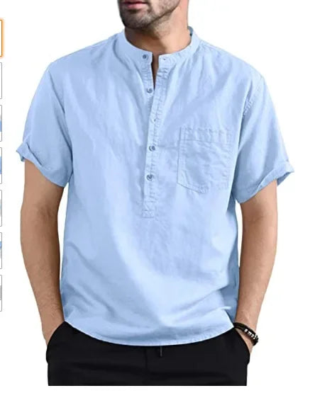 https://ae01.alicdn.com/kf/S0e56284b460642d2bb3bd45bb5414e55o/2024-Men-s-Summer-Short-Sleeve-Casual-Shirts-Solid-Cotton-Linen-Button-Neck-Blouse-Top-Male.jpg_640x640.jpg