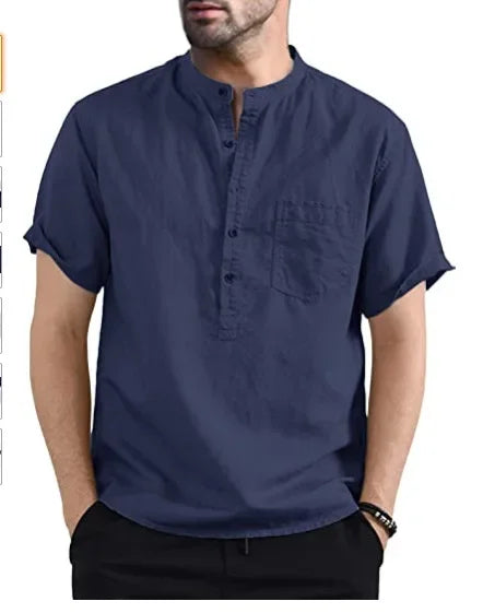 https://ae01.alicdn.com/kf/Sfa42d55a9ae34c07a919ff3c3d9af7f47/2024-Men-s-Summer-Short-Sleeve-Casual-Shirts-Solid-Cotton-Linen-Button-Neck-Blouse-Top-Male.jpg_640x640.jpg