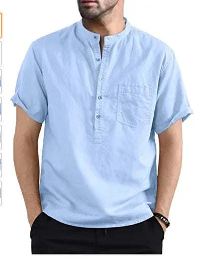https://ae01.alicdn.com/kf/S0e56284b460642d2bb3bd45bb5414e55o/2024-Men-s-Summer-Short-Sleeve-Casual-Shirts-Solid-Cotton-Linen-Button-Neck-Blouse-Top-Male.jpg_640x640.jpg