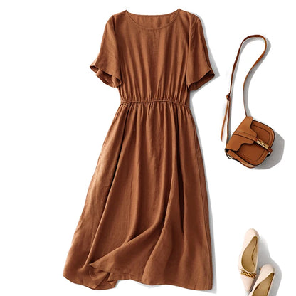 https://ae01.alicdn.com/kf/S23252aed48934f29a2339bc5577aa1294/Solid-Color-Cotton-Linen-Short-sleeved-Round-Neck-dress-Waist-Women-s-Summer-New-Korean-style.jpg_640x640.jpg