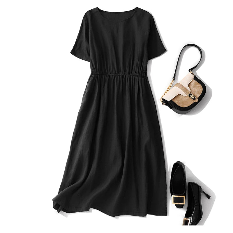 https://ae01.alicdn.com/kf/Sa2c425d348274f609939678ec3dae20eS/Solid-Color-Cotton-Linen-Short-sleeved-Round-Neck-dress-Waist-Women-s-Summer-New-Korean-style.jpg