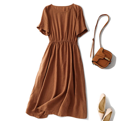 https://ae01.alicdn.com/kf/S23252aed48934f29a2339bc5577aa1294/Solid-Color-Cotton-Linen-Short-sleeved-Round-Neck-dress-Waist-Women-s-Summer-New-Korean-style.jpg
